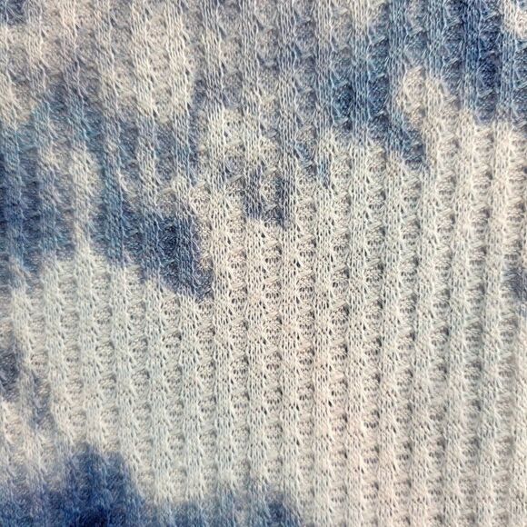 Three Bird Nest Medium Blue White Tie Dye Top Cowl Neck Waffle Knit USA MADE - Picture 2 of 14